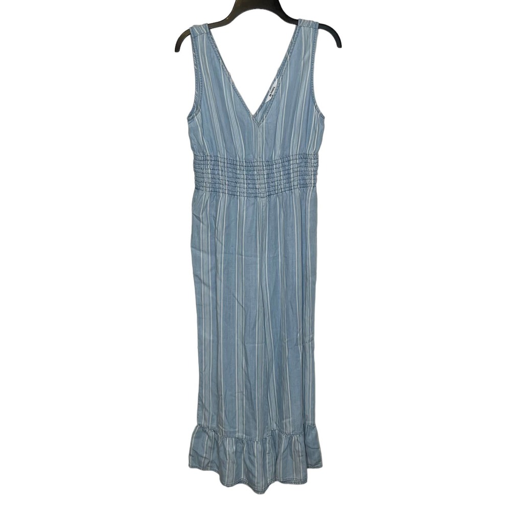 BB Dakota Striped Jumpsuit Romper V-Neck Front Back Ruffled Crop Hem Small Women